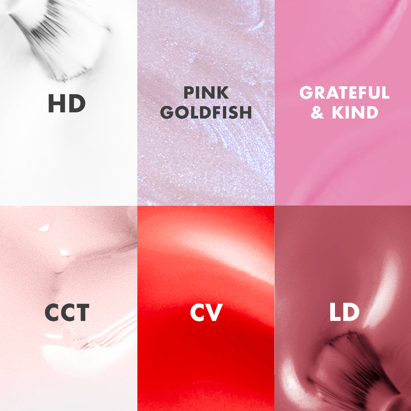 Close-up of six nail polish shades from the Bestsellers Long Lasting Set showing texture and colors for at home mani.