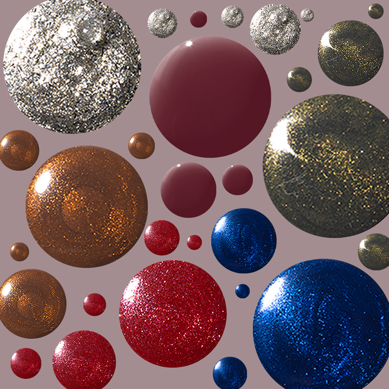 Holiday Polish Set featuring six festive shimmer polish shades in deep rich colors for sparkling at-home manicures