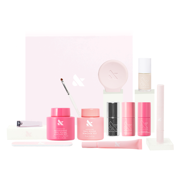 Nourishing Nails System with glossy sheer color and treatment essentials for hydrating and strengthening manicure care at home