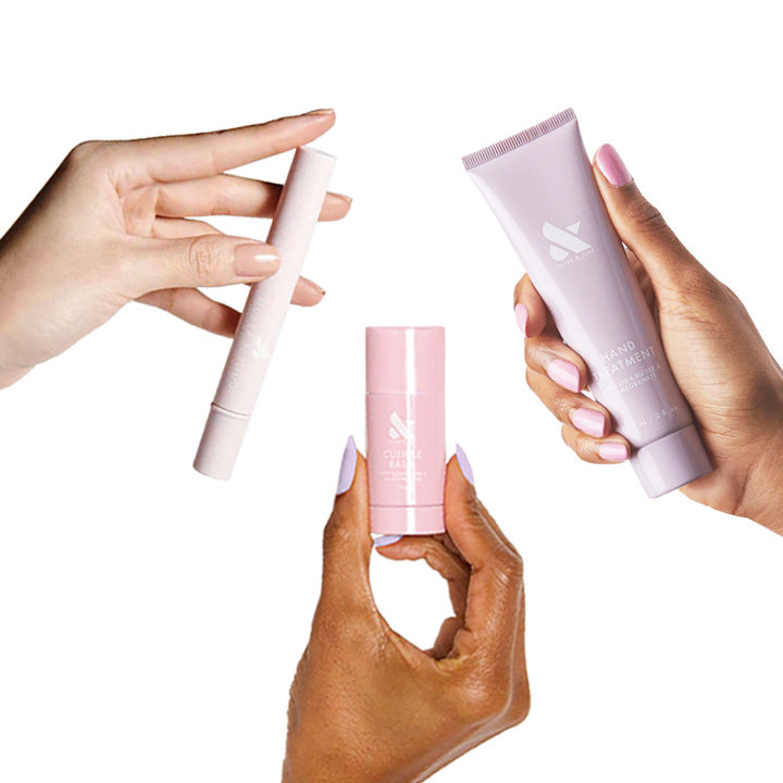 Hand Care Set showing cuticle serum, balm, and treatment for intensive hydration and manicure care at home