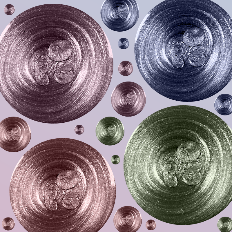 Magnetic Polish Set swirls showing bronze, jade, sapphire, and lavender velvet polishes with metallic shimmer effects