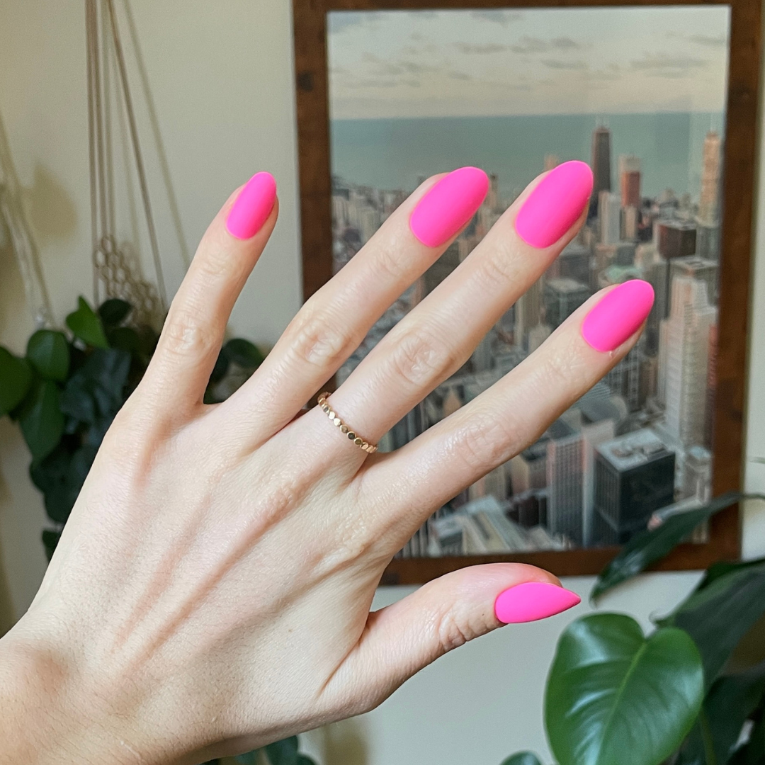 Matte Neon Flamingo - Press-On | Medium | Oval – Olive and June