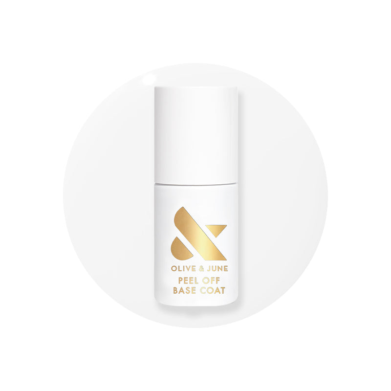 Olive and June Peel Off Base Coat bottle for easy gel polish removal and hydrating nail care at home mani and pedis