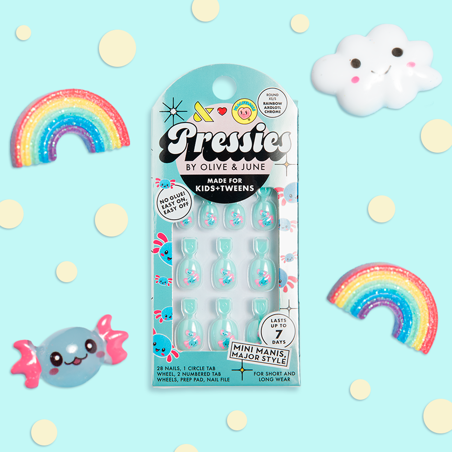 Rainbow Axolotl Chrome - Pressies | Extra Short Short | Round