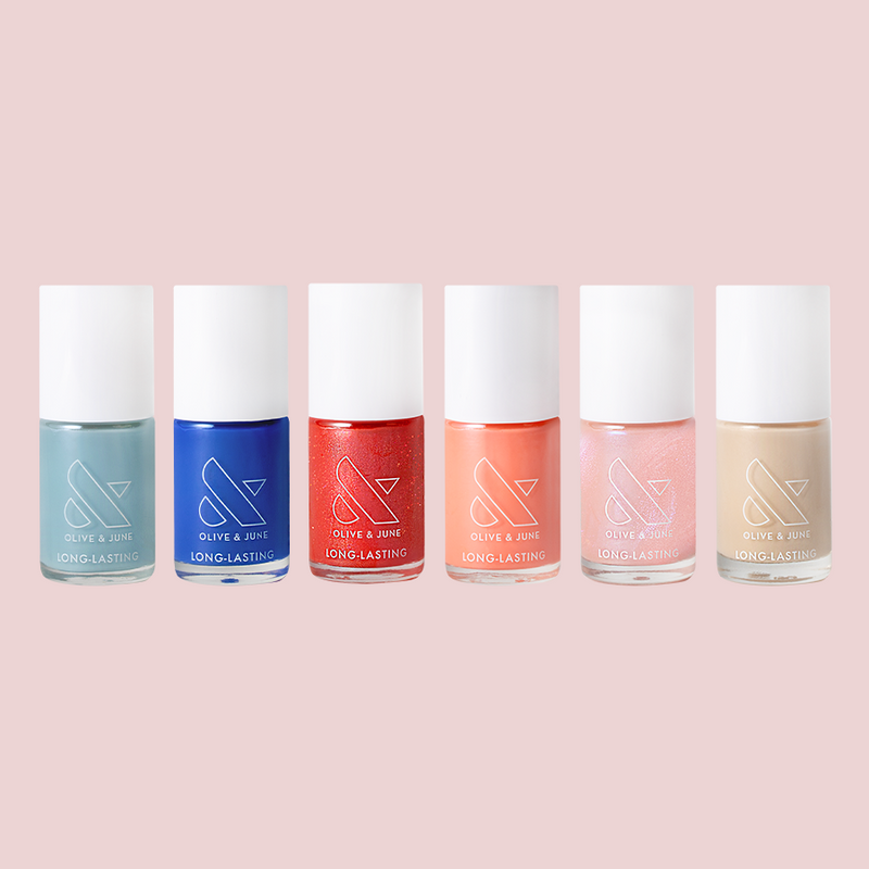 Spring Polish Set featuring six long-lasting nail polish shades in varied finishes for vibrant at-home manicure options