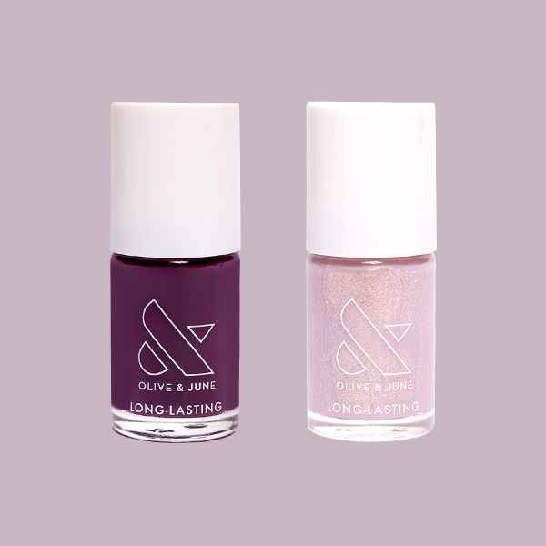 Sugar Plum Fairy polish set featuring deep purple and shimmering lilac shades for long-lasting at home manicures