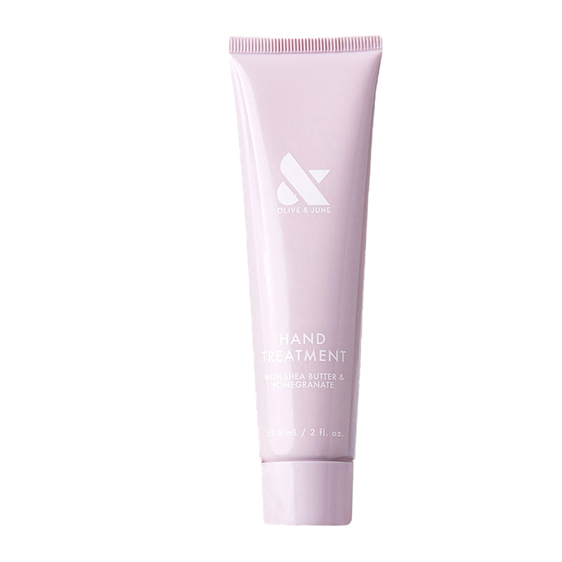 Pink tube of HAND TREATMENT with shea butter and pomegranate for hydrating and renewing dry skin and nails