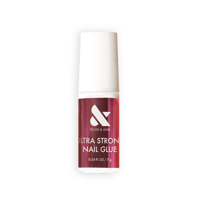 Small bottle of Ultra Strong Nail Glue for durable press-on manicures with nourishing Vitamin E formula