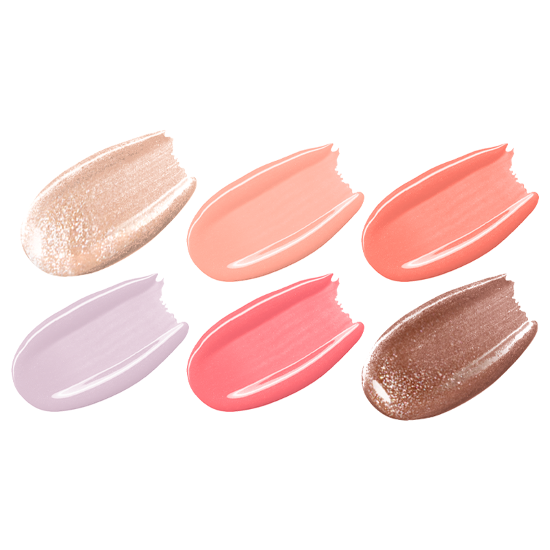 Six glossy swatches of different shades from the Lip Gloss Set for a colorful manicure or pedicure look