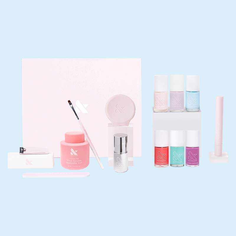 Spring Edit Mani System with six pastel and bright polishes plus manicure tools and accessories for at home mani kits