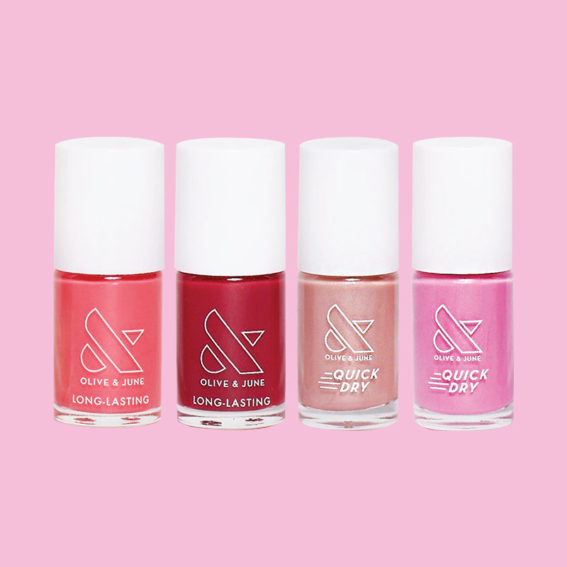 Valentine’s Day System featuring four bottles of long-lasting and quick dry nail polish in pink and red shades