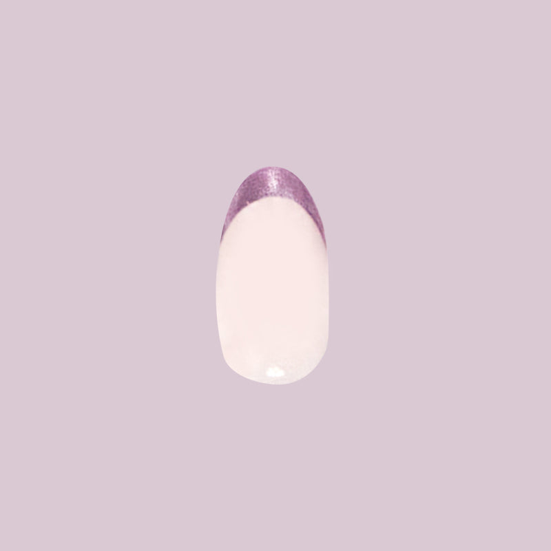 Single nail with Metallic French Lilac Shimmer - Press-On | Medium | Oval featuring shimmering lavender french tip design