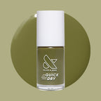 Olive and June Mossy quick dry gel polish bottle with fresh grassy green shade on neutral background