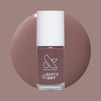 Olive and June Sable quick dry gel polish bottle shown with warm milky chocolate polish swatch on neutral background