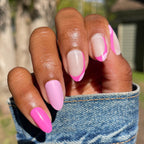 Pink Party French - Press-On | Medium | Almond with mixed pink shades and french tips for an easy at home manicure