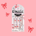 Big Bow Energy - Pressies | Short Medium | Round showing press-on nails with shimmery tips and red bow accents in kid-friendly packaging