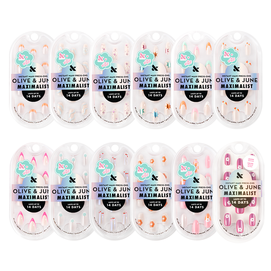Set of 12 Big & Bold Press-Ons by Olive and June with 3D puffy and fierce French manicure designs for bold at-home nails