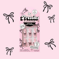 Biggest Bow On Top - Pressies | Short Medium | Round pink press-on nails with black bow design by Olive and June
