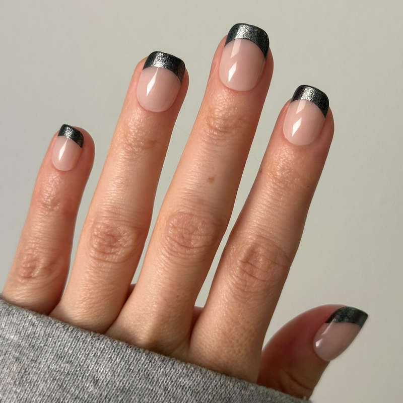 Black Magic Velvet French - Tab Press-On | Extra Short | Squoval