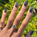 Black Velvet with Chrome Speckles - Press-On | Medium | Oval thumbnail