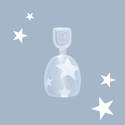 Blue Jean Superstar - Pressies | Extra Short Short | Round showing shimmery blue press on nails with white stars in packaging on starry background Blue Jean Superstar - Pressies | Extra Short Short | Round  Pressies