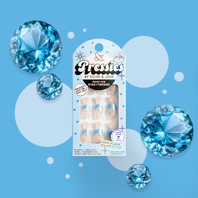 Blue Skies Dot French - Pressies | Short Medium | Round