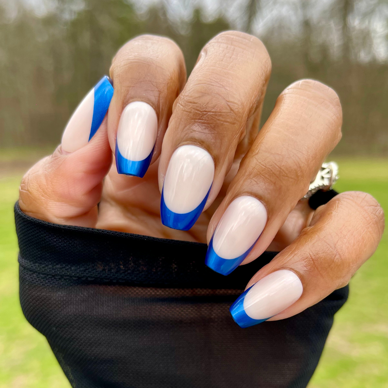 picture of Blue Metallic French - Press-On | Medium | Coffin