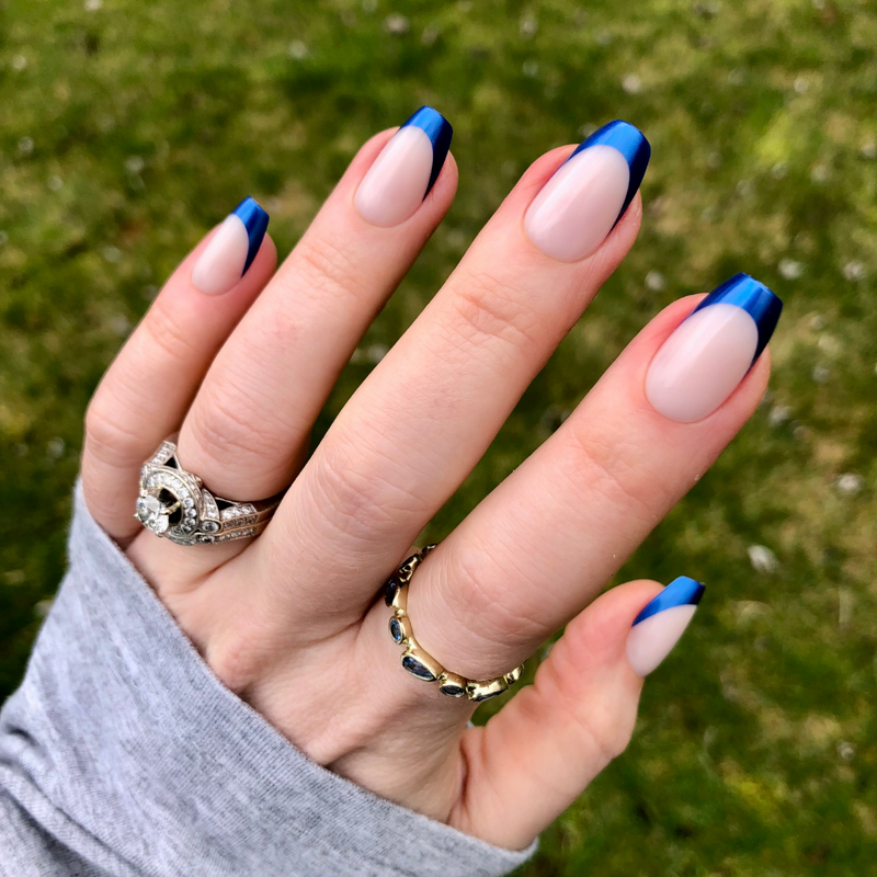 picture of Blue Metallic French - Press-On | Medium | Coffin