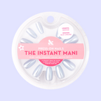 Blue Chrome - Press-On | Medium | Coffin showing medium coffin pastel blue chrome false nails in round clear packaging