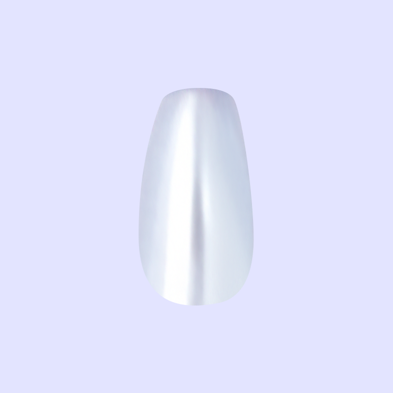 Blue Chrome - Press-On | Medium | Coffin showing a single medium coffin false nail in pastel blue chrome polish