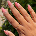Blush Jelly - Builder Gel on natural nails with a smooth sheer rosy pink mani in natural sunlight outdoors