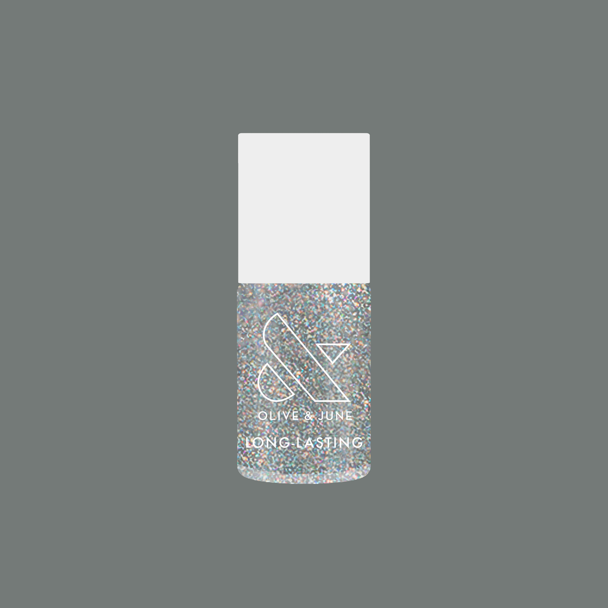 Glitter Department holographic silver glitter nail polish bottle by Olive and June for long-lasting mani looks