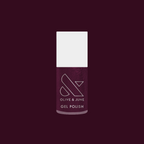 On the Promenade shimmering mulberry purple gel polish bottle for quick, long-lasting at home manicure by Olive and June