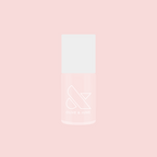 Bottle of FIRST DATE nail polish in soft milky strawberry pink with subtle silver shimmer on a pink background