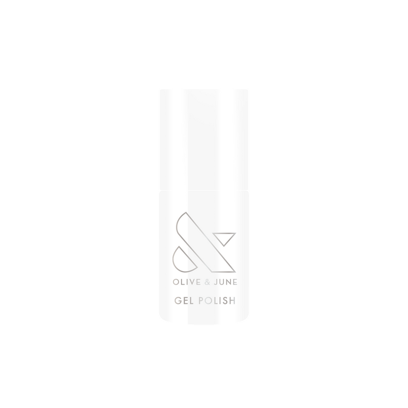 HD - Gel bottle of clean, crisp white gel polish by Olive and June for a fresh, long-lasting at home manicure look
