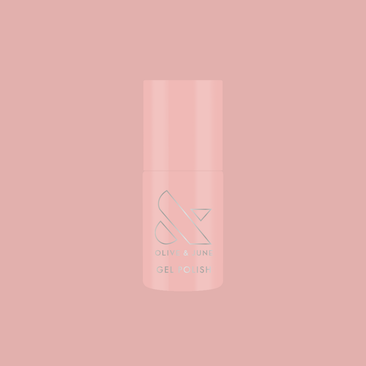 HZ - Gel bottle in soft rosy neutral shade with Olive and June logo on muted pink background for mani polish