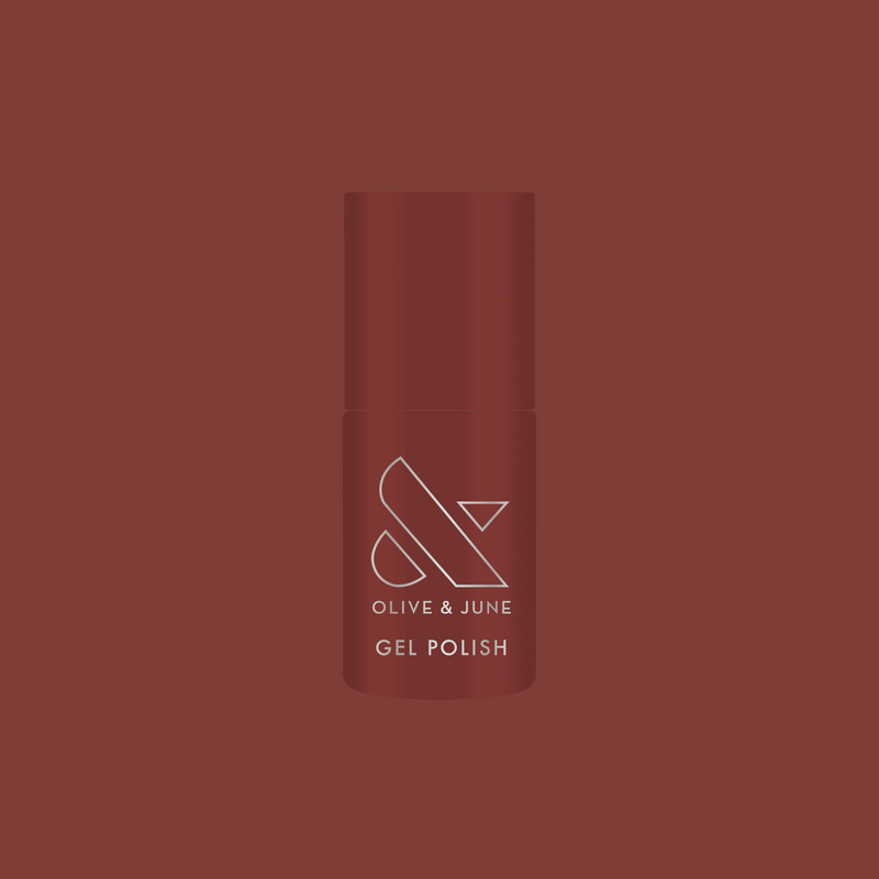 JJ - Gel bottle in cozy cinnamon brown shade for a warm, long-lasting gel polish manicure by Olive and June
