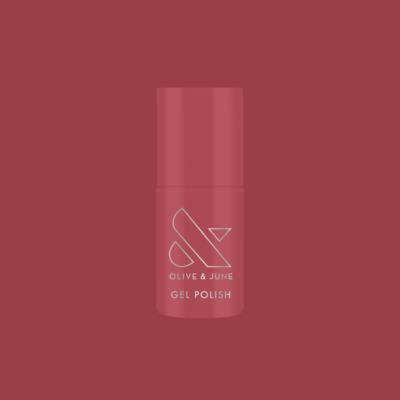 LD - Gel bottle displayed in a muted rosy shade for a smooth, long-lasting gel polish manicure by Olive and June