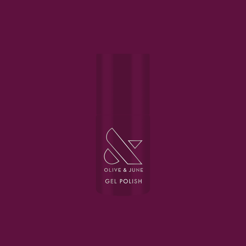 Plaza - Gel bottle with deep mulberry purple gel polish for a rich, long-lasting manicure by Olive and June
