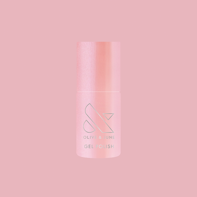 Bottle of Olive Y’all - Gel nail polish in sheer bubble gum pink-blue iridescent for a delicate mani look