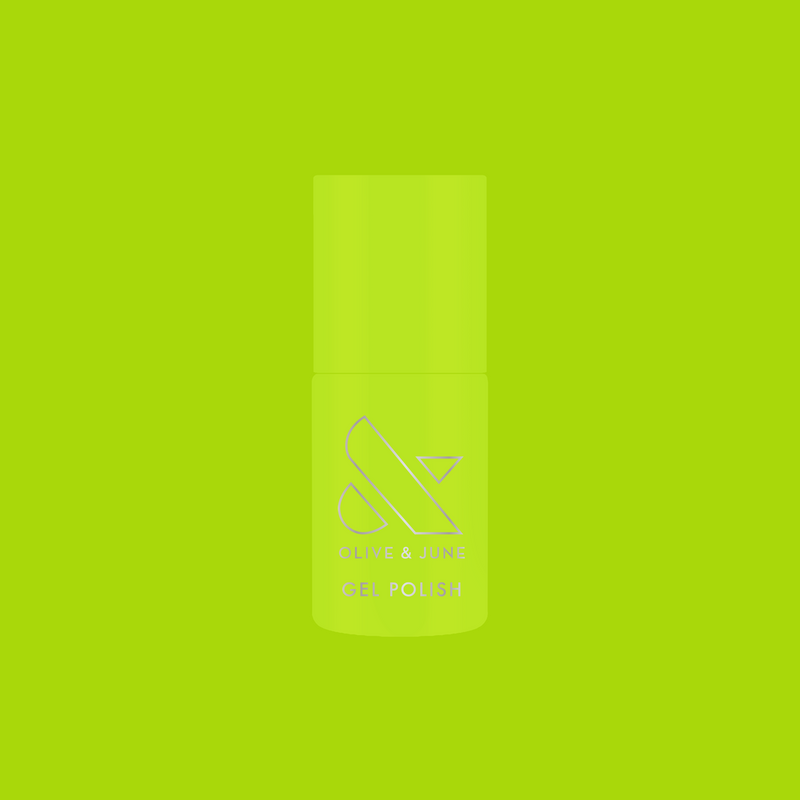 Time To Re-apply - Gel bright neon yellow green gel polish bottle on matching vibrant background for a bold mani look