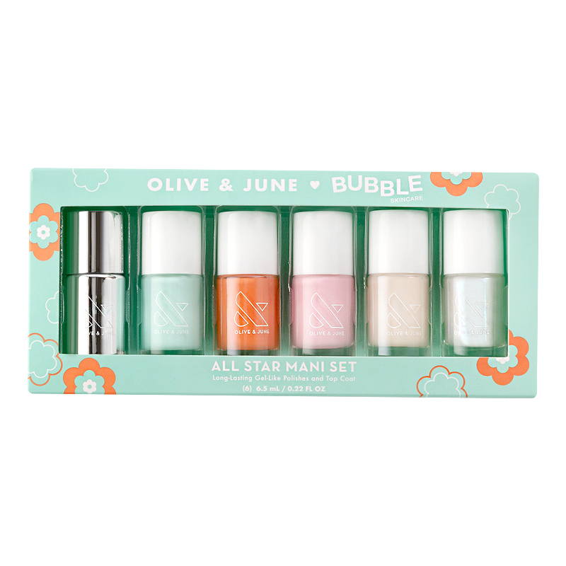 All Star Mani Set with six mini gel polishes in pastel and bright hues plus a top coat for durable at-home mani