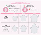 Easy Fit Nail Forms Pack sizing guide showing proper fit and shapes for flatter and curved nails by Olive and June