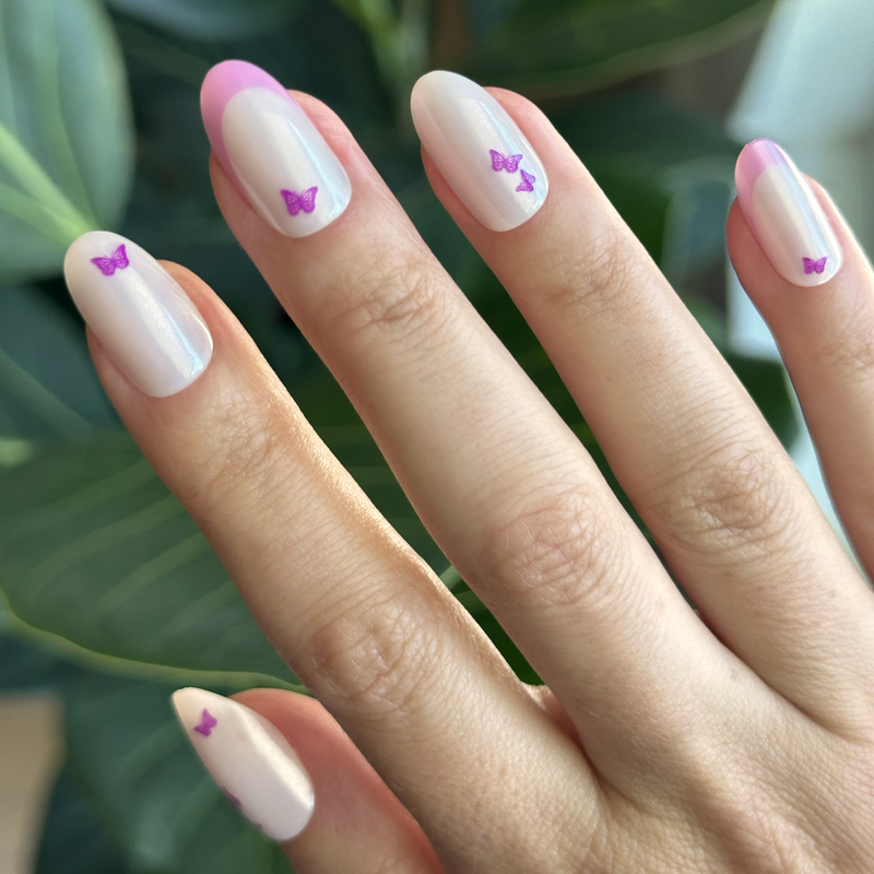 picture of Butterfly Mixed French - Press-On | Medium | Oval