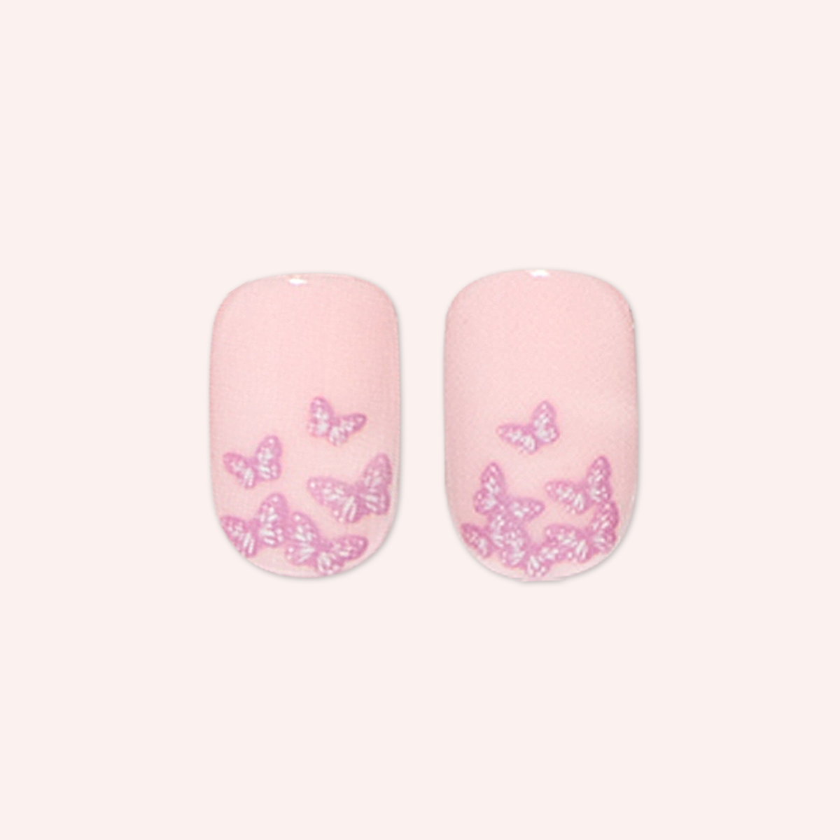 Butterfly Ombre - Press-On | Short | Squoval pink press-on nails with delicate lavender butterfly design for easy at-home mani