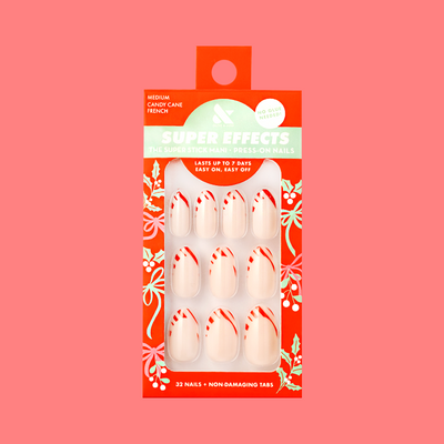 Candy Cane French | Medium | Oval - Tab Press-On