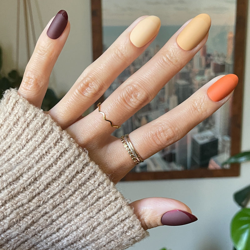 picture of Mixed Matte Fall French - Press-On | Medium | Oval