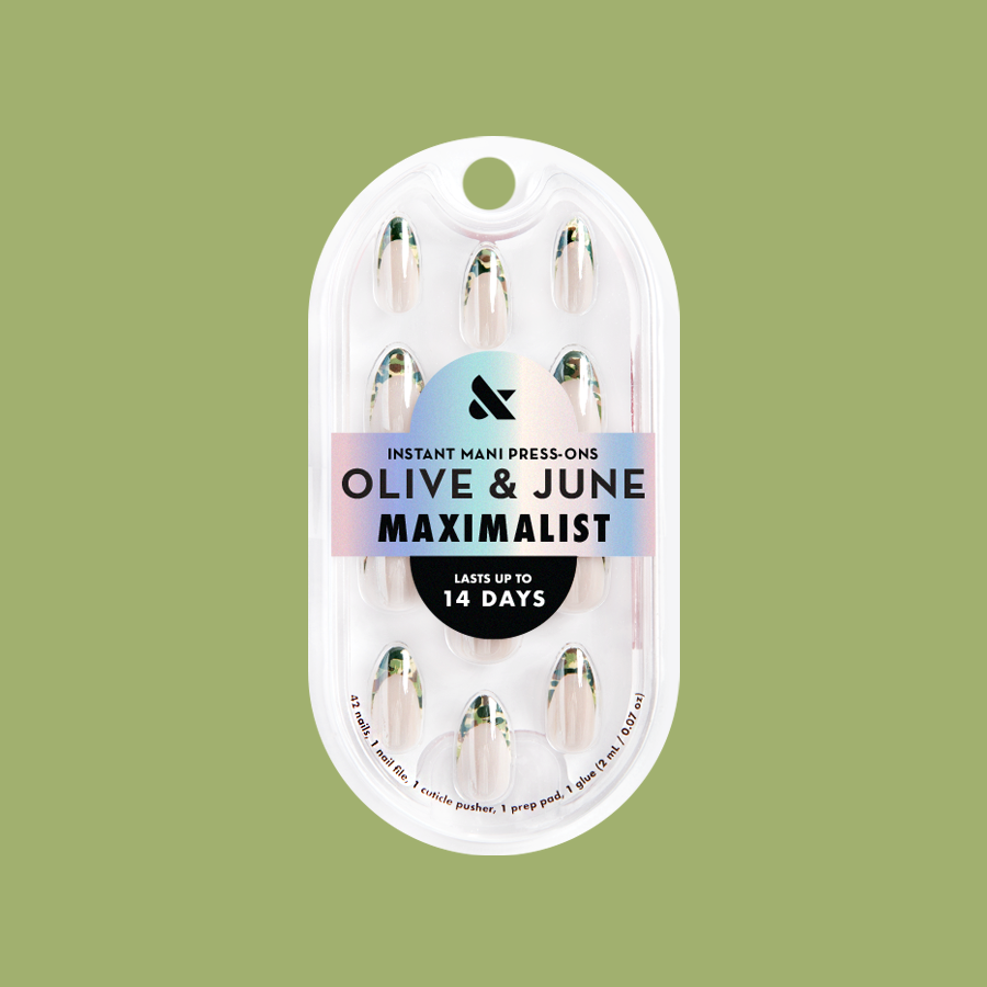 Camo French - Press-On | Medium | Almond false nails with earthy green camo print for easy at-home mani by Olive & June