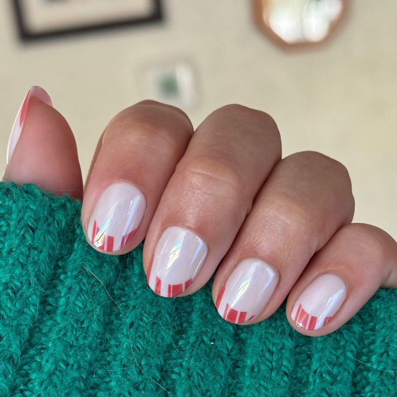 picture of Candy Cane French - Tab Press-On | Extra Short | Round