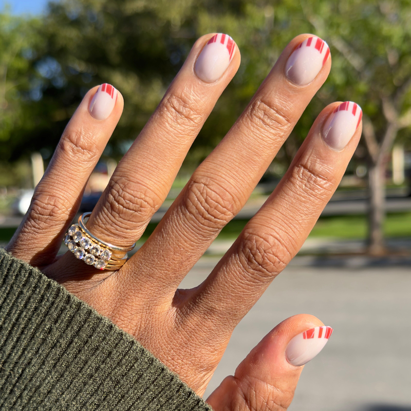 picture of Candy Cane French - Tab Press-On | Extra Short | Round